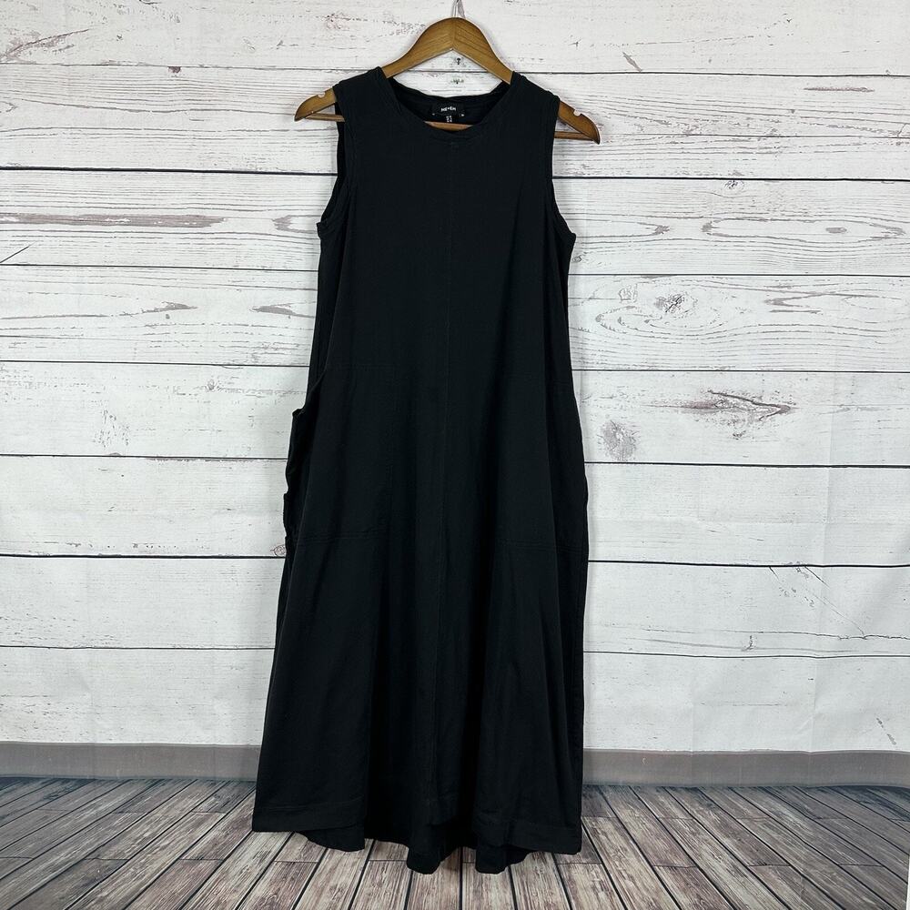 ME +EM Dress Womens 4 Black Midi Sleeveless Pockets Minimalist FLAWS